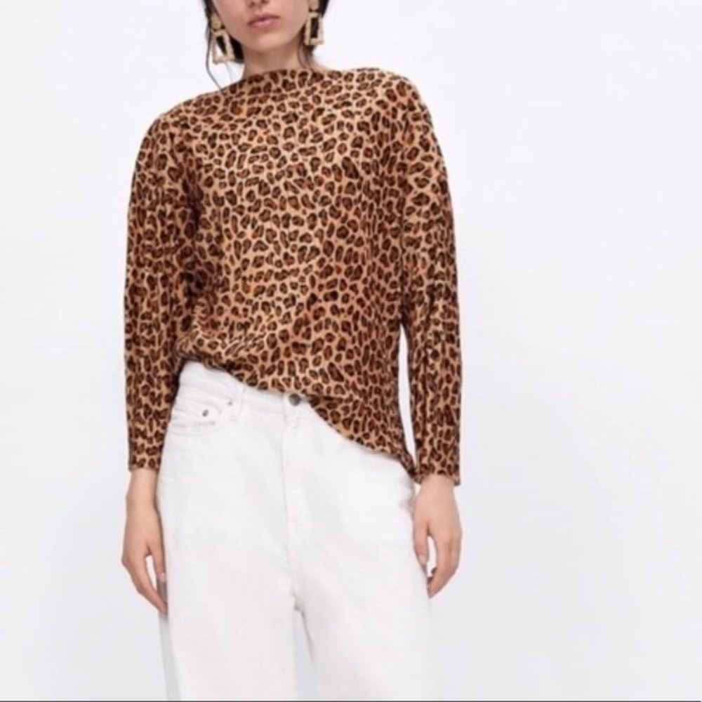 ZARA Leopard Animal Print Boat Neck Blouse NEW!
